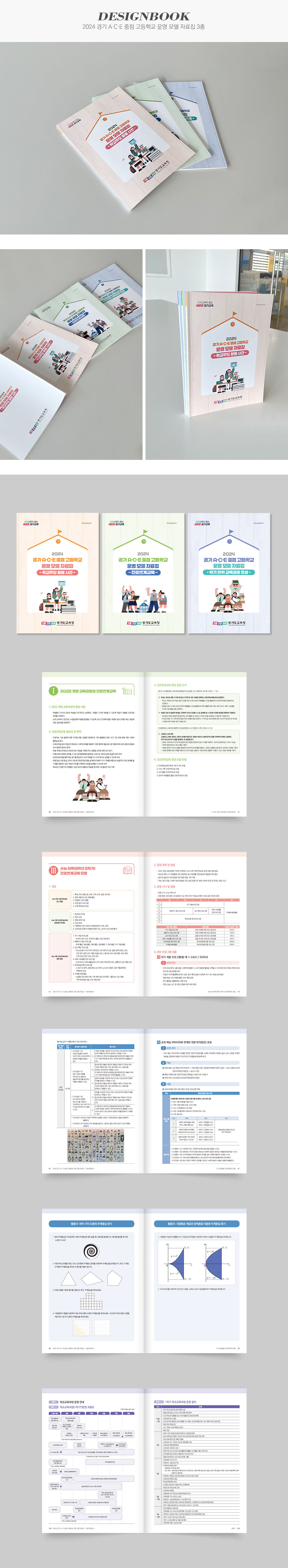 [디자인펌킨 | 2024 경기 A·C·E 중점 고등학교 운영 모델 자료집 3종] 2024경기A·C·E중점고등학교운영모델자료집/경기도교육청/진로연계교육/학교주도활동시간/학기단위교육과정편성/A4/210x297/100g미색뉴플러스/4도/무광코팅/무선제본/250g스노우지/책자디자인/자료집디자인/자료집제작/인쇄/인디자인/디자인/디자인북/디자인펌킨 | 포트폴리오 상세이미지